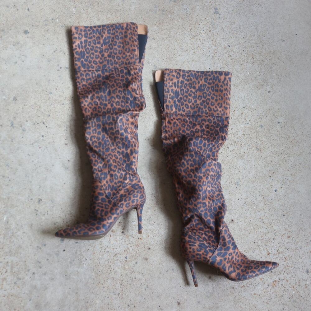 Jessica Simpson Leopard Print Knee High Stiletto Boots Size 6 Y2K Mob Wife